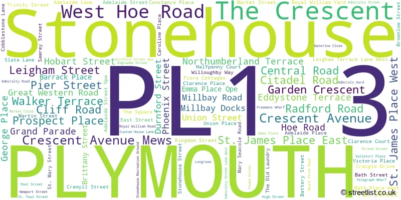 A word cloud for the PL1 3 postcode
